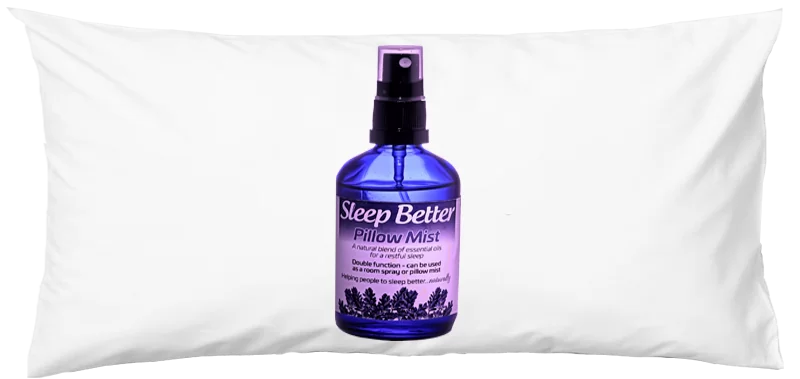 Sleep Better Pillow Mist - helping against sleeping issues like insomnia and snoring, plus sleeping problems related to the menopause and fibromyalgia.